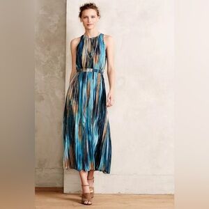 Anthropologie Paper Crown Women’s Blue and Brown Midi Dress Size 2